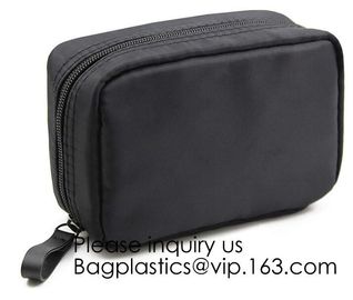 Canvas Makeup Bag Ladies Clutch Bag With Gold Zipper,Dopp Case Striped Canvas Cosmetic Makeup Bag with leather handle