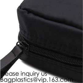 Canvas Makeup Bag Ladies Clutch Bag With Gold Zipper,Dopp Case Striped Canvas Cosmetic Makeup Bag with leather handle