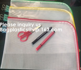 Mesh Organizer Storage Bag Durable File Bag for Office Stationery and Travel,Zipper Mesh File Bag Cosmetic Bag PVC Bag f