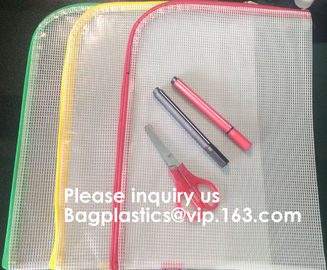 Mesh Organizer Storage Bag Durable File Bag for Office Stationery and Travel,Zipper Mesh File Bag Cosmetic Bag PVC Bag f