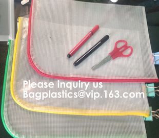 Mesh Organizer Storage Bag Durable File Bag for Office Stationery and Travel,Zipper Mesh File Bag Cosmetic Bag PVC Bag f