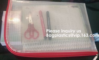 Mesh Organizer Storage Bag Durable File Bag for Office Stationery and Travel,Zipper Mesh File Bag Cosmetic Bag PVC Bag f