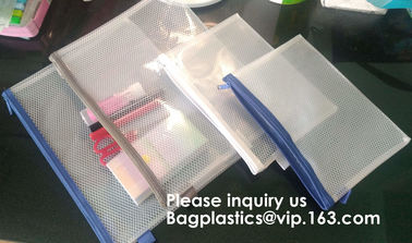 PVC A4/A5/A3 Waterproof Mesh Transparent Zipper File Folder Bag,A4 Double Zipper Mesh File Storage Bag With Color