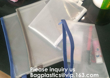 PVC A4/A5/A3 Waterproof Mesh Transparent Zipper File Folder Bag,A4 Double Zipper Mesh File Storage Bag With Color