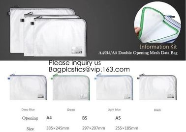 PP Mesh Zipper Bag Moisture Proof File Folder,Double opening data pp zipper office file bag,A5 file folder printed zippe