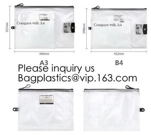 School Office Stationery A4 Waterproof Document Bag With Zipper A3 Zipper Pvc File Folder Bag For Business BAGEASE PAC