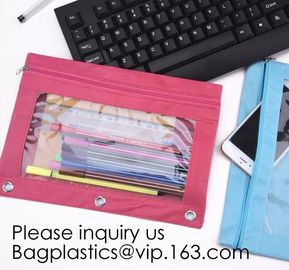 Stationery products Pencil Pouch Pvc Portable Pencil Case For Students,3 Ring Binder Zippered Pencil Pouches with Clear