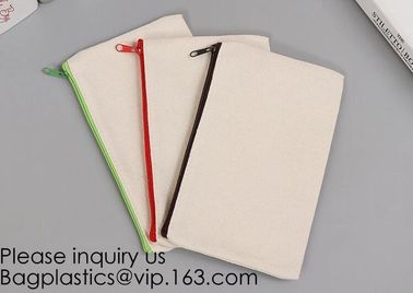 Office Stationery custom logo printed plain Cotton Canvas pencil case bag with zipper,stationery bag paper holder file h