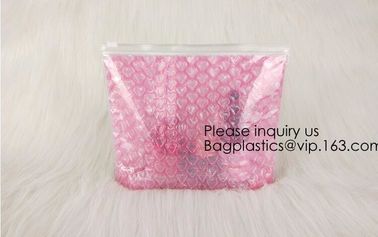 New Design Pvc Zip lockk Epe Foam Heart-Shaped Bubble Bag For Cosmetic/Pink Plastic Bubble Bag With Zipper bagease package