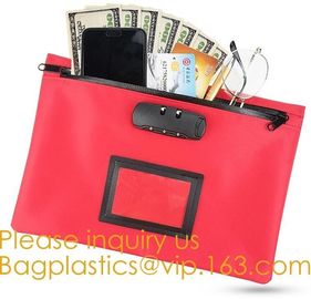 Leatherette Money Security Deposit Bag With Framed ID Window,Custom zipper file folder bag PU leather pouches deposit ba