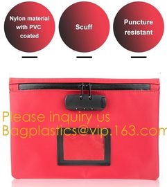 Leatherette Money Security Deposit Bag With Framed ID Window,Custom zipper file folder bag PU leather pouches deposit ba