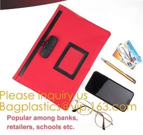 Leatherette Money Security Deposit Bag With Framed ID Window,Custom zipper file folder bag PU leather pouches deposit ba