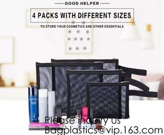 Zipper Mesh Bags, Pack of 4 (S/M/L &amp; Pencil Pouch), Beauty Makeup Cosmetic Accessories Organizer, Travel Toiletry Kit Se