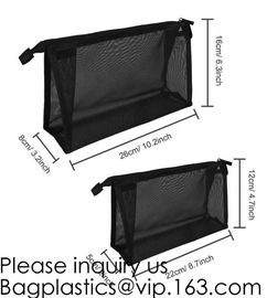 Mesh Cosmetic Bag Mesh Makeup Bags Black Mesh Zipper Pouch for Offices Travel Accessories，Organizer bag Zipper Folder Ba