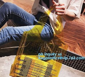 printed handle pvc bag pvc plastic bag, Stand up gift wine bottle packing recyclable PVC loop handle plastic bag, top se