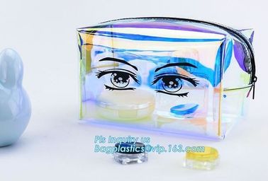 Women makeup organizer travel toiletry bags/ transparent PVC cosmetic, bag with cotton binding, makeup bag pvc cosmetic