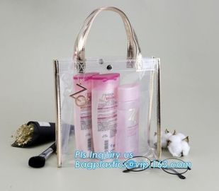 promotional clear pvc cosmetic bags handle zipper for sale, eco soft loop die cut pvc clear handle plastic shopping bags