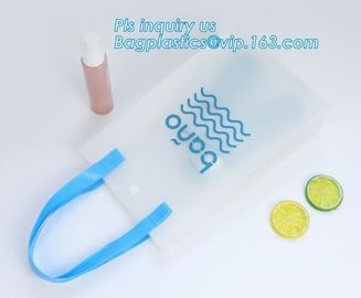 Waterproof recycled handle shopping square bottom transparent pvc plastic bag, promotion gifts packing plastic handle PV