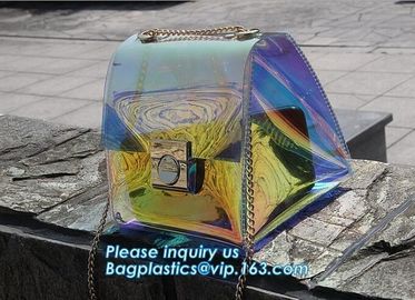 shoulder clear pvc chain hand bag for purses handbags, Metallic Transparent PVC Beach Handbags Shoulder Bags, Chain Cros