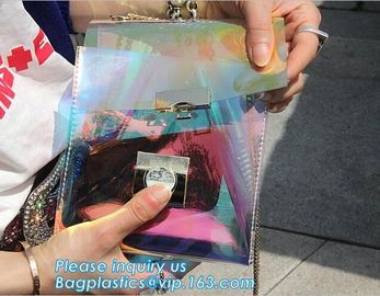 shoulder clear pvc chain hand bag for purses handbags, Metallic Transparent PVC Beach Handbags Shoulder Bags, Chain Cros