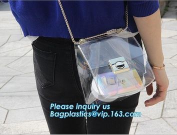 shoulder clear pvc chain hand bag for purses handbags, Metallic Transparent PVC Beach Handbags Shoulder Bags, Chain Cros