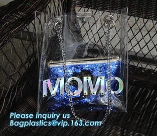 luxury handbag women chain shoulder bag clear PVC plastic tote bag, Tote Bag Clear Shoulder PVC Bag with Zipper, pac, ba