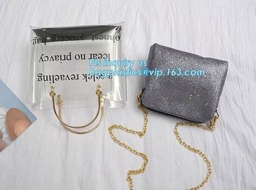 fasion decorated PVC/PU ladies chain shoulder bag, Shoulder Handbag Clear Tote Bag, Ladies' pvc clear beach bags/ pvc sh