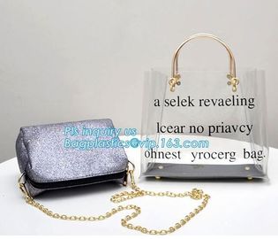 fasion decorated PVC/PU ladies chain shoulder bag, Shoulder Handbag Clear Tote Bag, Ladies' pvc clear beach bags/ pvc sh