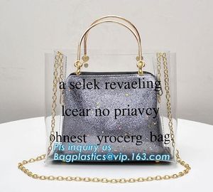 fasion decorated PVC/PU ladies chain shoulder bag, Shoulder Handbag Clear Tote Bag, Ladies' pvc clear beach bags/ pvc sh