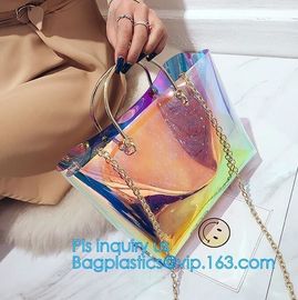 New Design Elegant Transparent Handbags Shoulder Tote PVC Beach Bags for women, PVC Tote Bag Shoulder Handbag Transparen