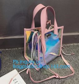 Jelly color laser shoulder bag pvc leather tote bag, Studded Clear Tote/PVC shoulder bag, Fashion Translucent Hologram K