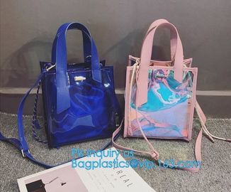 Jelly color laser shoulder bag pvc leather tote bag, Studded Clear Tote/PVC shoulder bag, Fashion Translucent Hologram K