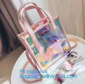 Jelly color laser shoulder bag pvc leather tote bag, Studded Clear Tote/PVC shoulder bag, Fashion Translucent Hologram K