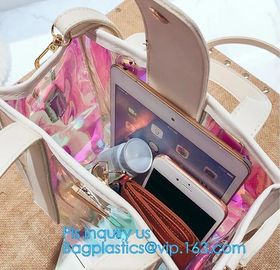 Jelly color laser shoulder bag pvc leather tote bag, Studded Clear Tote/PVC shoulder bag, Fashion Translucent Hologram K