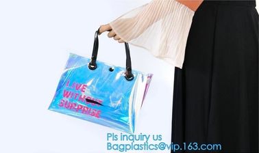 Fashion Women Clear PVC Vinyl Beach Tote Bags Handbag With Handle, handbag tote bag with inner drawstring bag, CARRY BAG