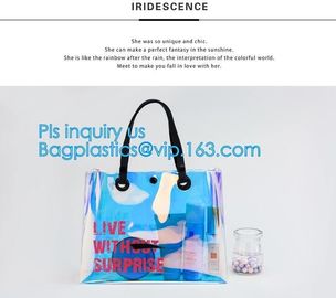 Fashion Women Clear PVC Vinyl Beach Tote Bags Handbag With Handle, handbag tote bag with inner drawstring bag, CARRY BAG