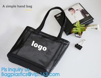 Fashionable Beach Bag Outdoor Tote Bag Black Mesh Handbags, Customized women beach bag, ladies mesh beach bags handbag