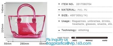 PVC tote shoulder bag for work and school, handle bag with long shoulder strap waterproof clear pvc tote bag, PVC Women