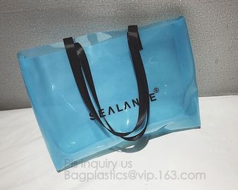 Plastic Waterproof Beach Bag, satchel handbag with a purse for women, Pockets And Zipper See Through PVC Tote Bag, carry