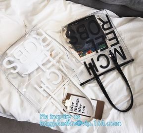 travel cosmetic bag pvc pu leather toiletry bag makeup bag for woman, Fashion Women Clear PVC Beach Crossbody Bags, hand