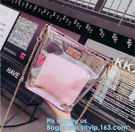 Promo custom clear pvc shopping bag, Vinyl Coating Handbags with Logo, shopping bag with custom hand made printing, hand
