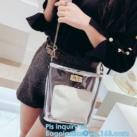 Transparent conference eco shopping bag, shopping pvc bag with custom print, shopping square bottom portable clear PVC p
