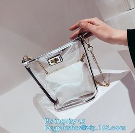 Transparent conference eco shopping bag, shopping pvc bag with custom print, shopping square bottom portable clear PVC p