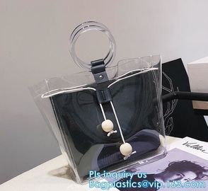 PVC transparent shopping bag, Zipper PVC Vinyl Tote Shopping Bag, PVC shopping reusable tote bags with carry handle, bag