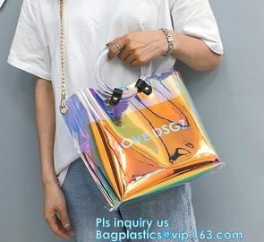 Promotional fashion soft pvc tote beach bag pvc handbag, handbag min min handbag for kids, Zipper Pocket Clear Beach Han