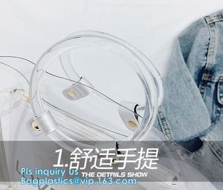 fashion women's handbag tote bag with zipper shopping bag ladies handbag shiny durable clear PVC lady bag with pouch