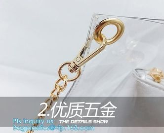 fashion women's handbag tote bag with zipper shopping bag ladies handbag shiny durable clear PVC lady bag with pouch