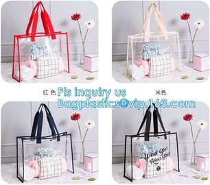 Clear PVC shopping reusable tote bags with carry handle, pvc Tote Bag Customize Logo pvc Shopping Bag, Custom Promotiona
