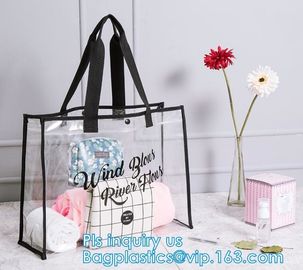 Clear PVC shopping reusable tote bags with carry handle, pvc Tote Bag Customize Logo pvc Shopping Bag, Custom Promotiona
