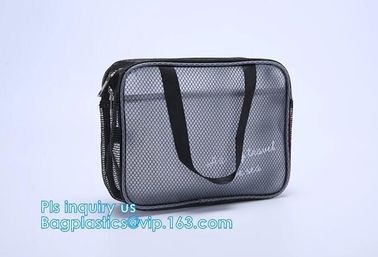 multi-purpose washable portable breathable 3 pcs polyester mesh travel cosmetic bag, Mesh Zipper Black Makeup Pouch Cosm